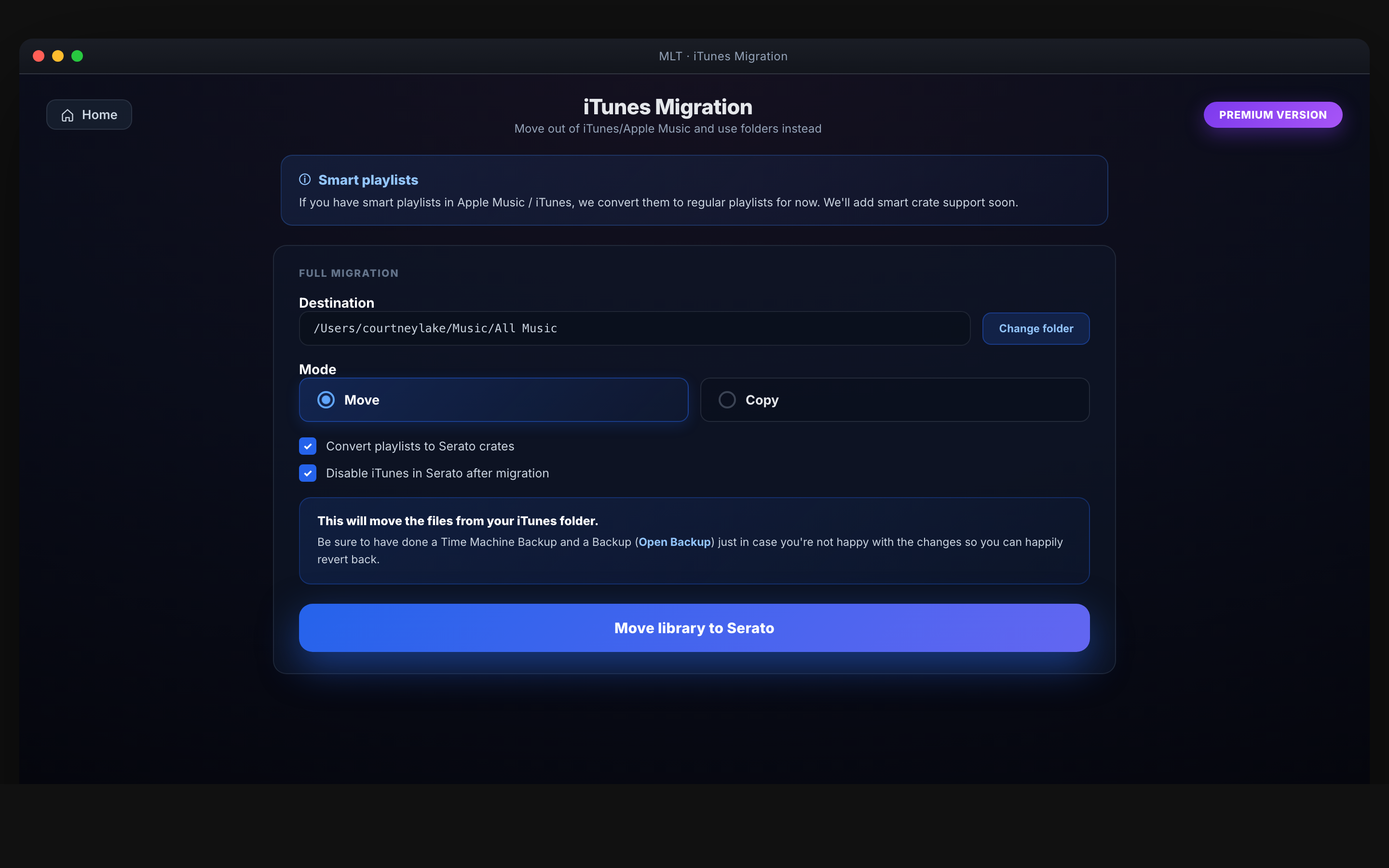 MLT iTunes Migration app — moving iTunes playlists into Serato crates